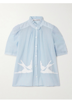 ALIX OF BOHEMIA - Winn Pointelle-trimmed Embroidered Striped Cotton-voile Shirt - Blue - x small,small,medium,large,x large