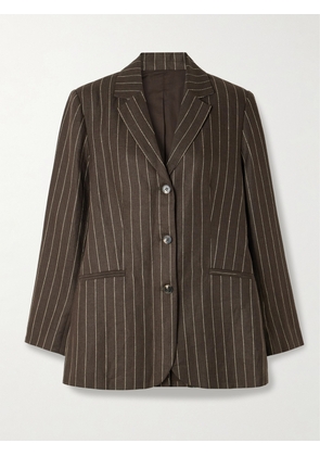 Posse - Leon Pinstriped Linen-twill Blazer - Brown - xx small,x small,small,medium,large,x large