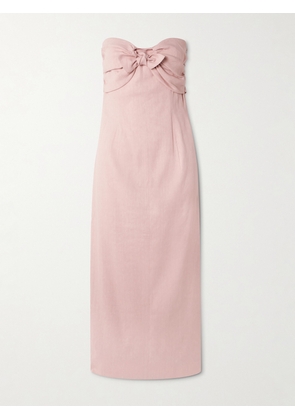 TOVE - Rahel Gathered Tie-front Linen-blend Midi Dress - Pink - FR 34,FR 36,FR 38,FR 40,FR 42