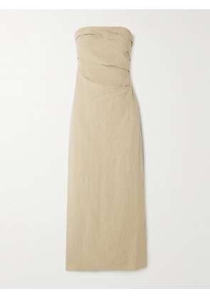 TOVE - Sabella Strapless Gathered Linen Midi Dress - Gray - FR 34,FR 36,FR 38,FR 40,FR 42