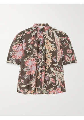 ALIX OF BOHEMIA - Winn Ruffled Floral-print Cotton-voile Shirt - Brown - x small,small,medium,large,x large