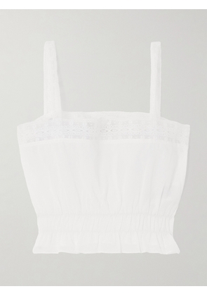 Faithfull - Camille Cropped Lace-trimmed Shirred Cotton-poplin Top - Ivory - x small,small,medium,large,x large,xx large