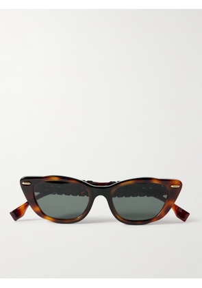 Fendi Eyewear - Interlace Cat-eye Leather-trimmed Tortoiseshell Acetate Sunglasses - Brown - One size