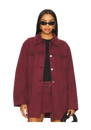 AFRM The Belted Workwear Jacket in Wine. Size L. Also in M, S, XS.