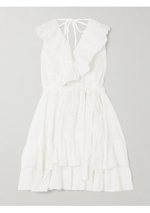 Melissa Odabash - Molly Belted Ruffled Embroidered Cotton Mini Wrap Dress - White - x small,small,medium,large