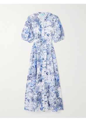 Melissa Odabash - Kitty Belted Printed Cotton And Linen-blend Midi Dress - Blue - x small,small,medium,large