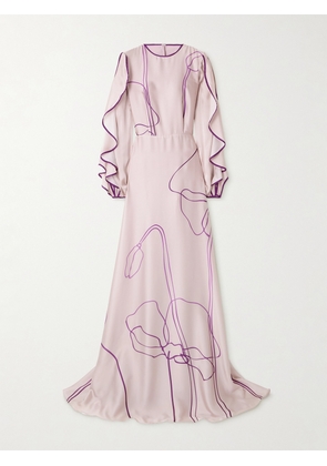 Costarellos - Priela Ruffled Cutout Floral-print Satin Gown - Pink - FR 34,FR 36,FR 38,FR 40,FR 42,FR 44,FR 46