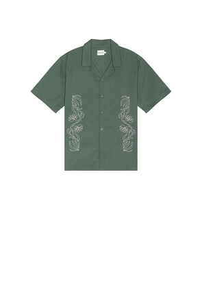 Bound Floral Embroidery Shirt in Green. Size L. Also in M, S.