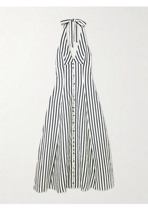 Faithfull - Marie Striped Linen Halterneck Midi Dress - Blue - x small,small,medium,large,x large,xx large