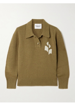 MARANT ÉTOILE - Nola Intarsia Cotton And Wool-blend Polo Sweater - Green - FR 34,FR 36,FR 38,FR 40,FR 42,FR 44