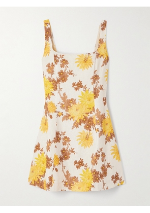 Faithfull - Felice Shirred Floral-print Linen Mini Dress - Yellow - x small,small,medium,large,x large,xx large