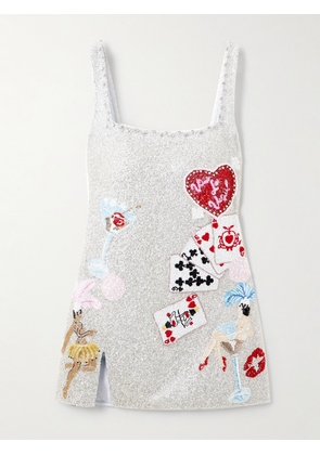 Clio Peppiatt - Vegas Embellished Beaded Tulle Mini Dress - Silver - XS,S,M,L,XL