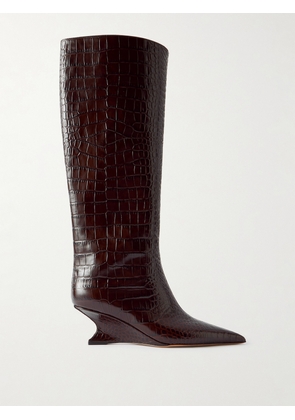 Paris Texas - Nina Croc-effect Leather Knee Boots - Brown - IT36,IT36.5,IT37,IT37.5,IT38,IT38.5,IT39,IT39.5,IT40,IT40.5,IT41,IT41.5,IT42
