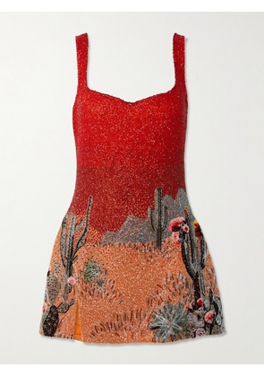 Clio Peppiatt - West Coast Beaded Tulle Mini Dress - Orange - XS,S,M,L,XL