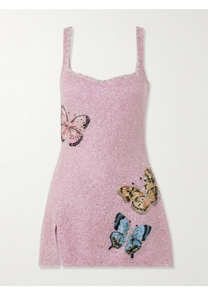 Clio Peppiatt - Mariposa Crystal-embellished Beaded Tulle Mini Dress - Purple - XS,S,M,L,XL