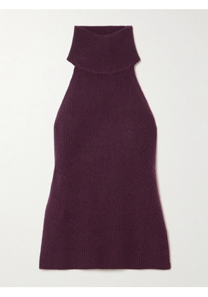 LISA YANG - Freya Ribbed Cashmere Turtleneck Tank - Burgundy - 0,1,2