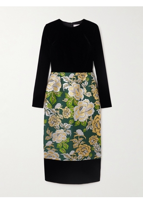 Carolina Herrera - Velvet And Floral-jacquard Midi Dress - Black - US0,US2,US4,US6,US8