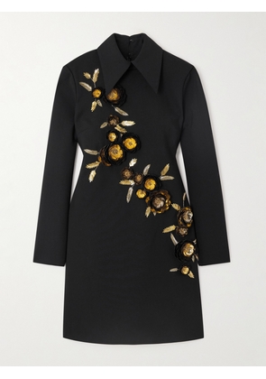 Carolina Herrera - Embellished Wool-blend Mini Shirt Dress - Black - US2,US4,US6,US8,US10