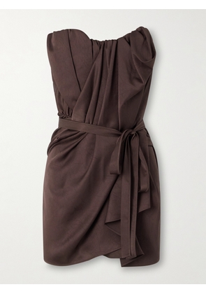 Vivienne Westwood - Susana Strapless Draped Crinkled-satin Mini Dress - Brown - IT36,IT38,IT40,IT42,IT44