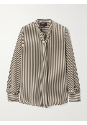 Nili Lotan - Irina Tie-neck Striped Silk-crepe Shirt - Brown - x small,small,medium,large,x large