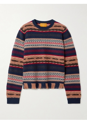 Guest In Residence - Western Fringed Striped Wool And Cashmere-blend Sweater - Brown - x small,small,medium,large,x large