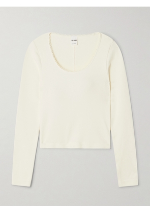 RE/DONE - Cropped Scalloped Stretch-cotton Jersey Top - White - x small,small,medium,large