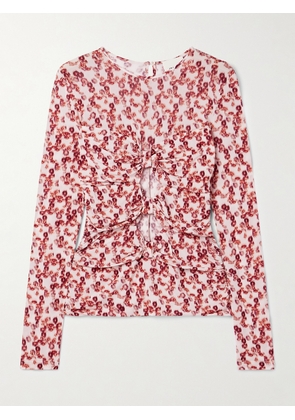 MARANT ÉTOILE - Gladice Ruched Cutout Floral-print Stretch-jersey Top - Red - FR 34,FR 36,FR 38,FR 40,FR 42,FR 44