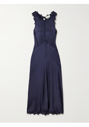 MARANT ÉTOILE - Jadelia Lace And Pointelle-trimmed Silk-blend Satin Midi Dress - Blue - FR 34,FR 36,FR 38,FR 40,FR 42,FR 44