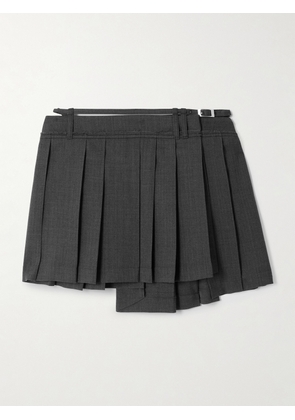 Acne Studios - Belted Asymmetric Pleated Recycled Grain De Poudre Mini Skirt - Gray - DK32,DK34,DK36,DK38,DK40,DK42