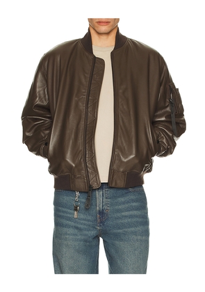 ALPHA INDUSTRIES Leather MA-1 Flight Jacket in Brown. Size S. Also in XL/1X, XXL/2X.