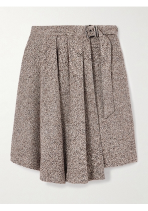 Brunello Cucinelli - Belted Asymmetric Pleated Bead-embellished Wool-blend Wrap Skirt - Neutrals - IT38,IT40,IT42,IT44,IT46,IT48