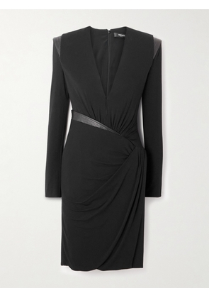 Versace - Wrap-effect Leather-trimmed Stretch-jersey Dress - Black - IT36,IT38,IT40,IT42,IT44,IT46