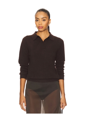 Enza Costa Knit Cashmere Polo Sweater in Chocolate. Size L. Also in M, S, XS.