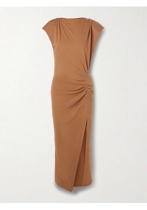 MARANT ÉTOILE - Nadela Asymmetric Gathered Cotton-jersey Maxi Dress - Brown - FR 34,FR 36,FR 38,FR 40,FR 42,FR 44