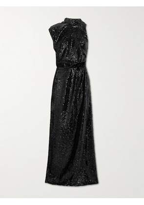 Emilia Wickstead - Conlan Draped Asymmetric Sequined Crepe Gown - Black - UK 4,UK 6,UK 8,UK 10,UK 12,UK 14