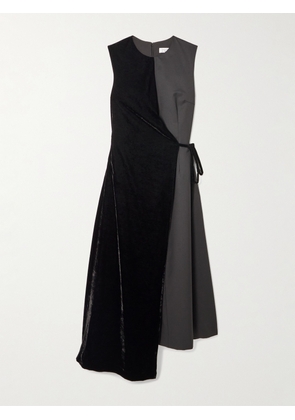 Abadia - Asymmetric Velvet And Wool-blend Twill Wrap Midi Dress - Black - US2,US4,US6,US8,US10,US12