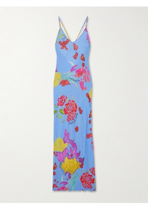 Donde Esteban - Cielo Floral-print Satin Maxi Dress - Blue - x small,small,medium,large,x large