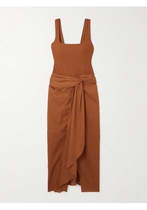 Johanna Ortiz - Encanto Pacifico Asymmetric Linen And Ribbed-knit Dress - Brown - US0,US2,US4,US6,US8,US10,US12