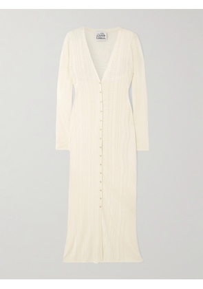 Donde Esteban - Guayabera Pointelle-knit Cardigan - Cream - x small,small,medium,large,x large