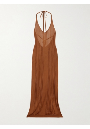 Donde Esteban - Guayabera Pointelle-knit Maxi Dress - Brown - x small,small,medium,large,x large