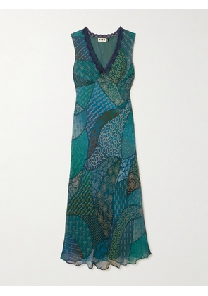 RIXO - Cyrus Lace-trimmed Printed Chiffon Midi Dress - Blue - UK 6,UK 8,UK 10,UK 12,UK 14,UK 16,UK 18,UK 20