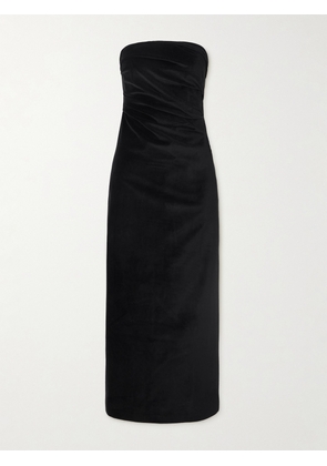 TOVE - Sabella Strapless Ruched Cotton-blend Velvet Midi Dress - Black - FR 34,FR 36,FR 38,FR 40,FR 42