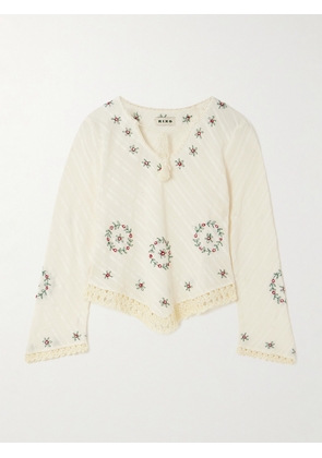 RIXO - Annalisa Crochet-trimmed Embroidered Cotton-seersucker Top - Cream - UK 6,UK 8,UK 10,UK 12,UK 14,UK 16,UK 18,UK 20