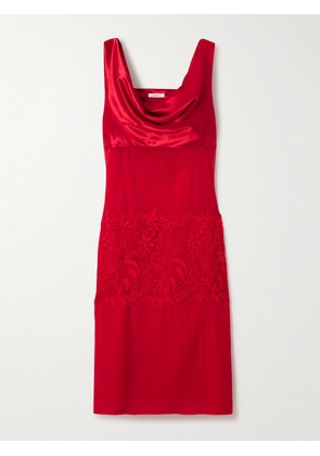 Ferragamo - Draped Satin- And Lace-paneled Silk-chiffon Midi Dress - Red - IT36,IT38,IT40,IT42,IT44,IT46,IT48