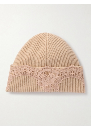 Valentino Garavani - Lace-trimmed Ribbed Cashmere Beanie - Pink - S/M