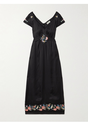 RIXO - Carey Lace-trimmed Embroidered Satin Midi Dress - Black - UK 6,UK 8,UK 10,UK 12,UK 14,UK 16,UK 18,UK 20