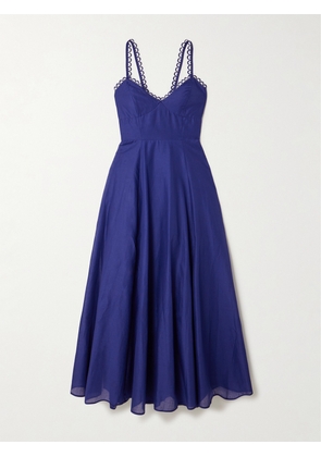 Charo Ruiz - Iraso Guipure Lace-trimmed Cotton-blend Voile Midi Dress - Blue - x small,small,medium,large,x large