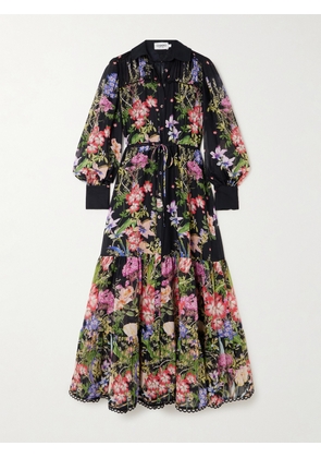 Charo Ruiz - Lotus Floral-print Cotton-blend Voile Maxi Shirt Dress - Black - x small,small,medium,large,x large