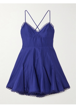 Charo Ruiz - Marlene Pleated Guipure Lace-trimmed Cotton-blend Voile Mini Dress - Blue - x small,small,medium,large,x large