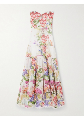 Charo Ruiz - Danny Strapless Tiered Floral-print Cotton-blend Voile Maxi Dress - White - x small,small,medium,large,x large